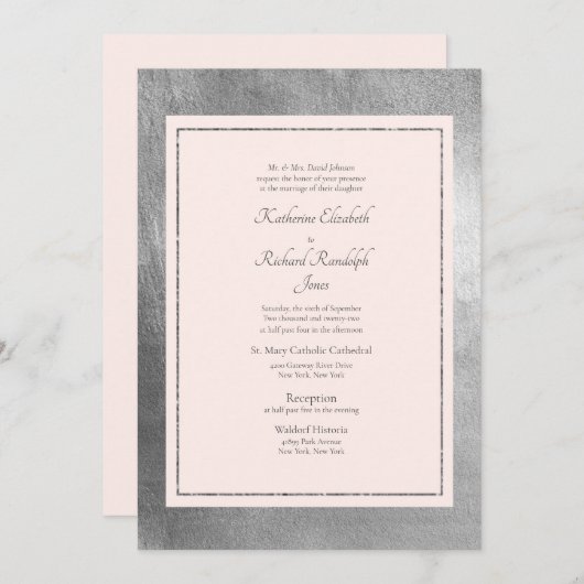 Mariage formel et élégant Invitation rose et argen (Devant / Derrière)