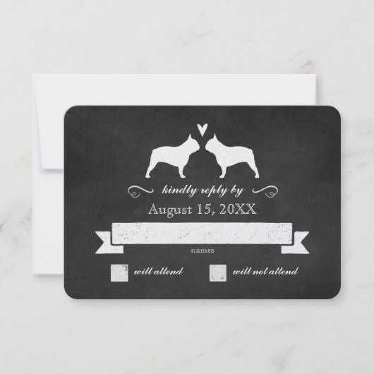 Mariage Français Buldog Silhouettes Réponse RSVP (Devant)