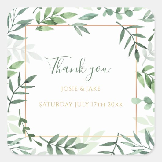 Mariage frontalier feuille vert merci autocollant (Devant)