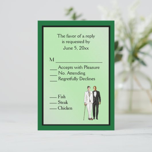 Mariage gai vert simple RRSVP avec choix de menu (Debout devant)