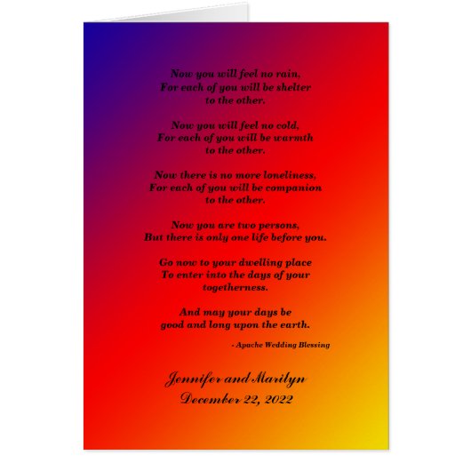 Mariage gay, Bénédiction Apache, Arc-en-ciel perso (Devant)