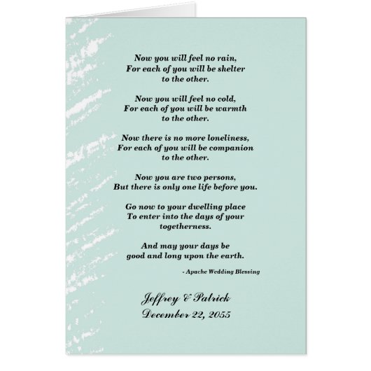 Mariage gay, Bénédiction Apache, Vert Bleu (Devant)