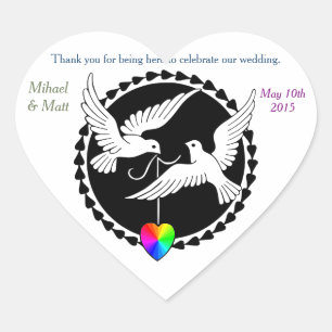 Mariage gay Rainbow Heart Love Doves Sticker de co