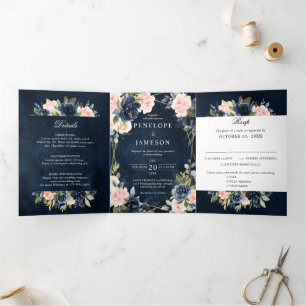 Mariage géométrique à trois volets bleu-bleu de la