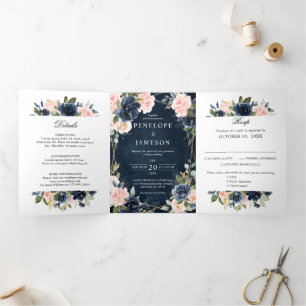 Mariage géométrique à trois volets bleu-bleu de la