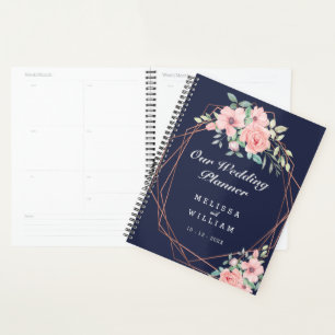 Mariage Géométrique Aquarelle Florale Rose Navy
