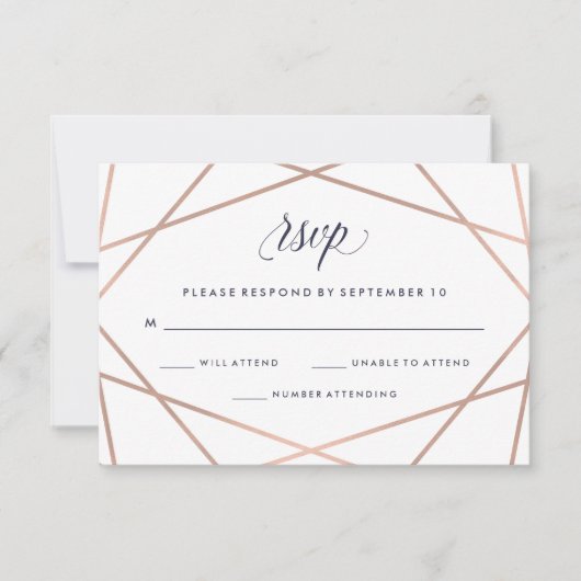 Mariage géométrique de diamant RSVP | Or Rose Faux (Devant)