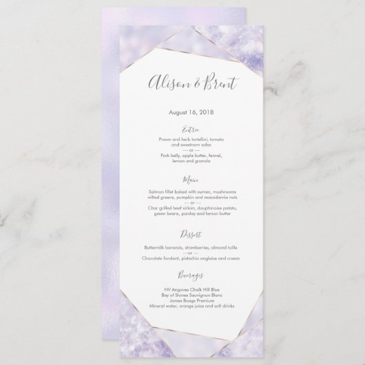Mariage géométrique en or violet Menu ou Carte Pro (Devant / Derrière)