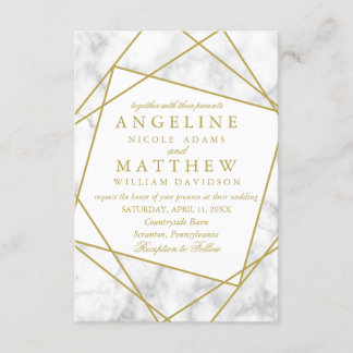 Mariage géométrique Marbre et Faux Gold Invitation