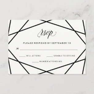 Mariage géométrique noir et blanc RSVP