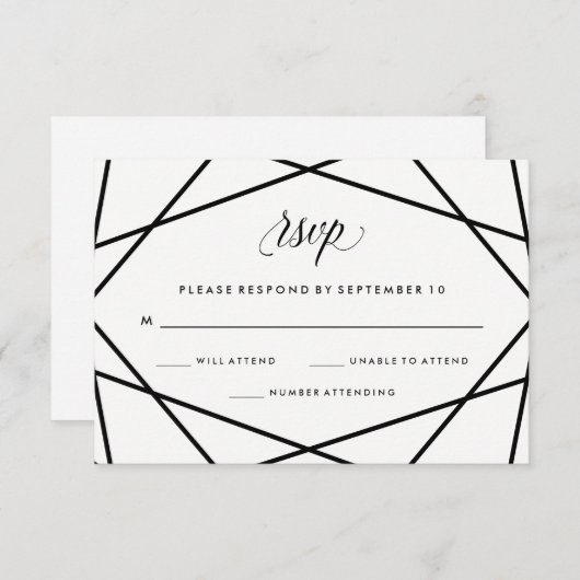 Mariage géométrique noir et blanc RSVP (Devant / Derrière)