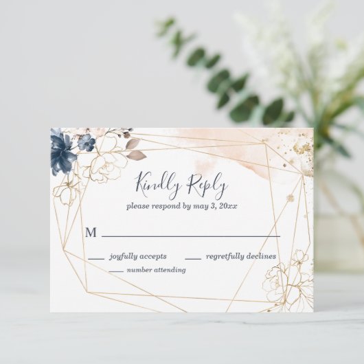 Mariage géométrique RSVP en marine, or et rougeur (Debout devant)