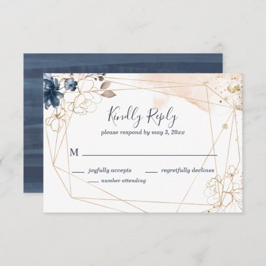 Mariage géométrique RSVP en marine, or et rougeur (Devant / Derrière)