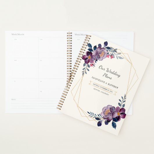 Mariage géométrique Script Floral Violet (Devant avec enveloppe)