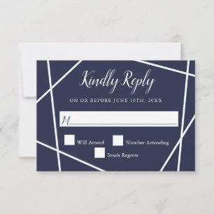 Mariage géométrique simple de marine et blanc RSVP