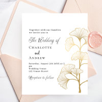 Mariage ginkgo feuille budget or blanc invitation