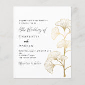 Mariage ginkgo feuille budget or blanc invitation (Devant)