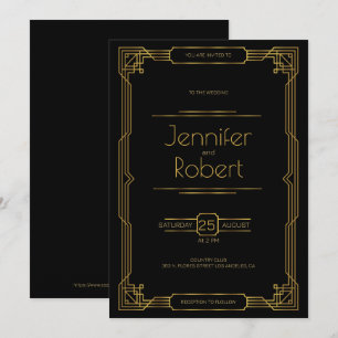 Mariage Gold Art Déco Invitation