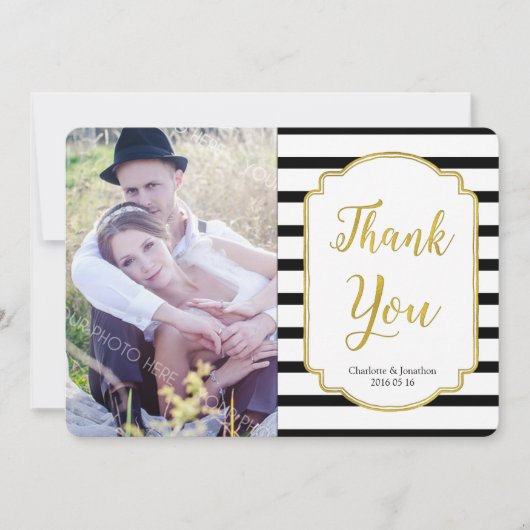Mariage Gold Black Stripes Cartes photos Mercis (Devant)