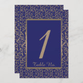 Mariage Gold et Navy Blue Filigree Numéro de table (Devant / Derrière)
