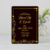 Mariage Gold et noir invitation feuille d'or (Debout devant)