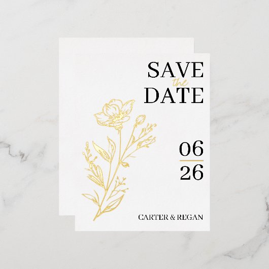 Mariage Gold Foil moderne Enregistrer la carte Dat (Recto/Verso)