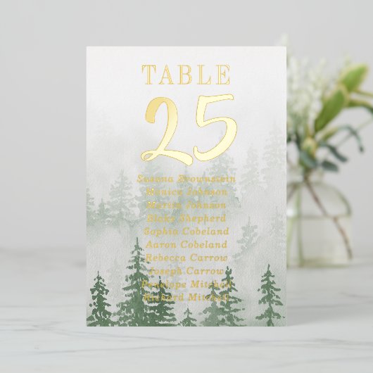 Mariage Gold Foil Numéros de table Forêt À feuilla (Debout devant)