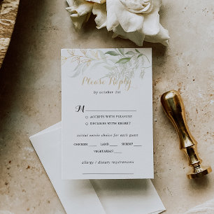Mariage Gold Green Foliing Menu Choix RSVP