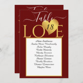 Mariage Gold Heart Numéro de table Cartes de siège (Devant / Derrière)