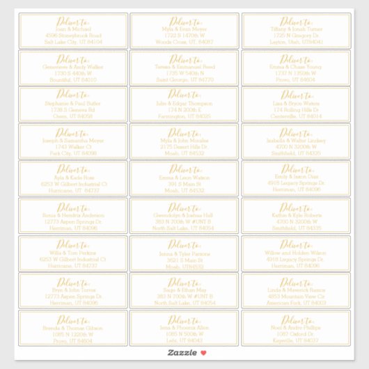 Mariage Gold Script Étiquette de adresse invité (Feuille)