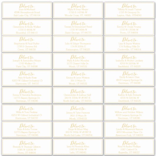 Mariage Gold Script Étiquette de adresse invité (Devant)