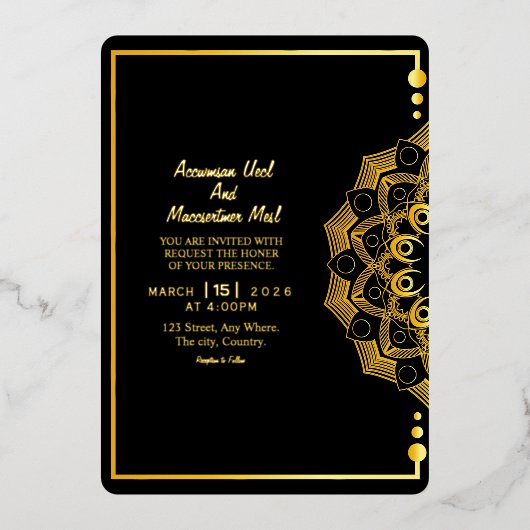 Mariage Golden Luxury Invitation Card Gold Foil (Recto)