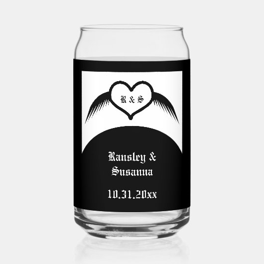 Mariage gothique cœur ailé monogrammé personnalisé (Recto)