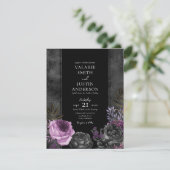 Mariage gothique Floral Purple et Black Invitation (Debout devant)