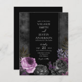 Mariage gothique Floral Purple et Black Invitation (Devant / Derrière)