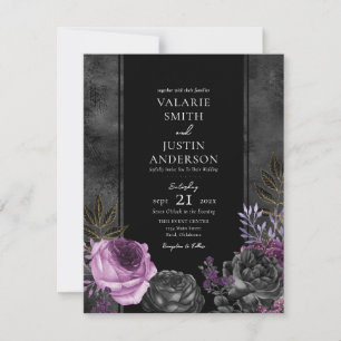 Mariage gothique Floral Purple et Black Invitation