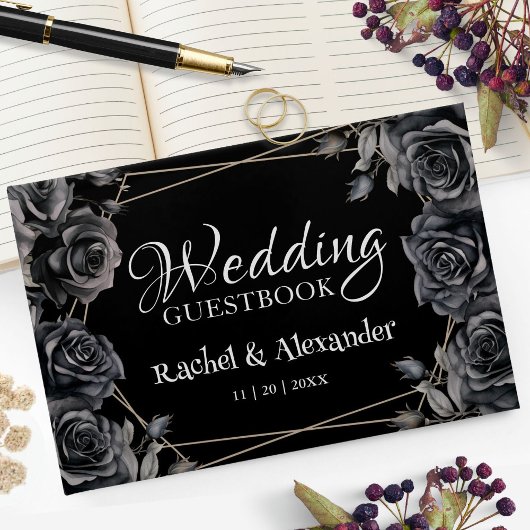 Mariage gothique Livre d'Invité Black Dark Floral