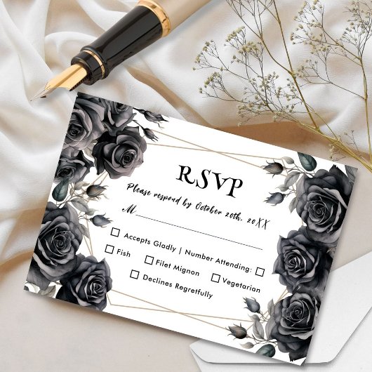 Mariage gothique Roses noires Cartes RSVP florales