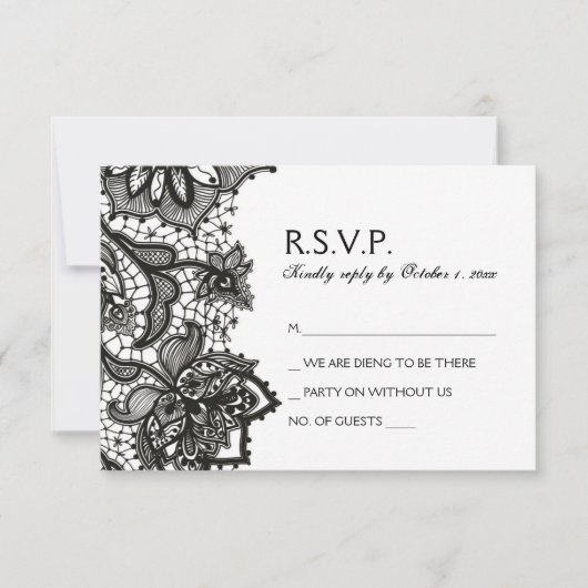 Mariage gothique RSVP - Motif de dentelle noire (Devant)