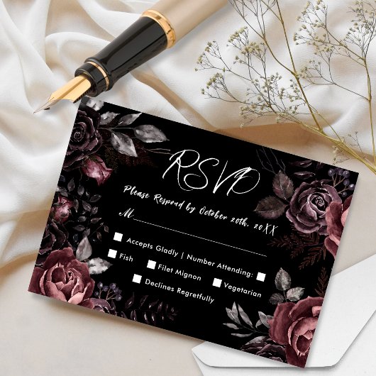 Mariage gothique RSVP Vintage noir floral noir
