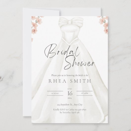 Mariage Gown rose Floral nuptiale Invitation (Devant)