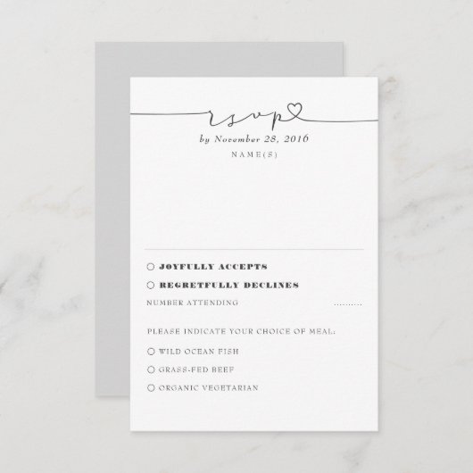 Mariage gris moderne minimal RSVP (Devant / Derrière)