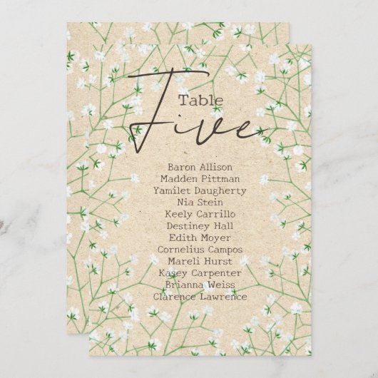 Mariage Gypsophila Numéro de table Sièges Graphiqu (Devant / Derrière)