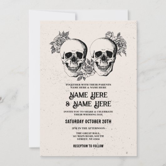 Mariage Halloween crâne gothique Invitation Vintag (Devant)