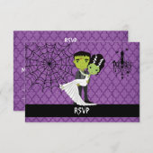 Mariage Halloween RSVP Mariée de Frankenstein (Devant / Derrière)