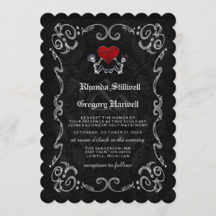 Mariage Halloween Skeletons & Heart Invitation