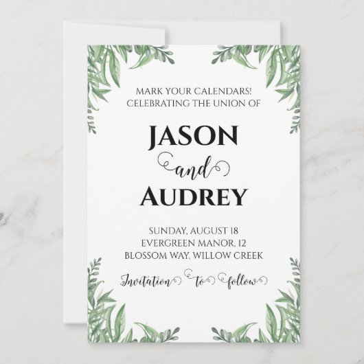 mariage hiver enregistrer la date invitations (Devant)