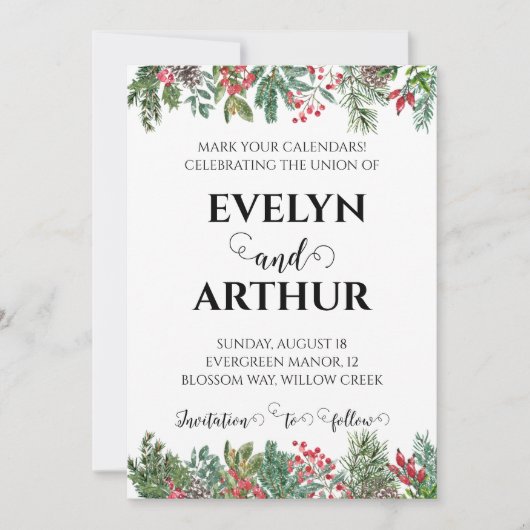 mariage hiver enregistrer la date invitations (Devant)