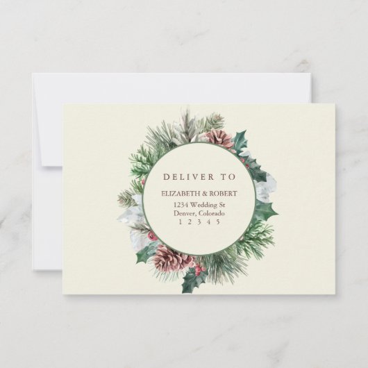 Mariage hiver verdure carte RSVP (Dos)