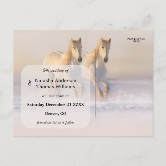 Mariage hivernal Cheval Enregistrer la date Carte  (Dos)